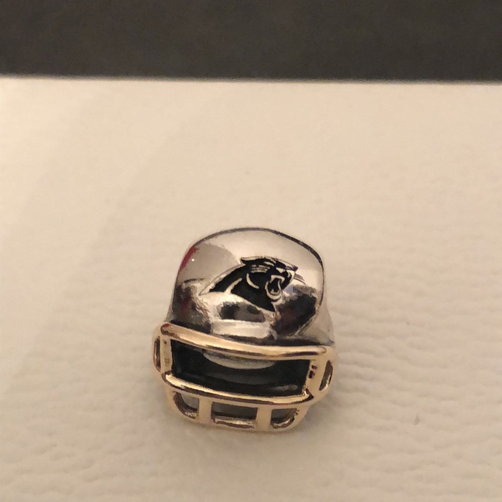 Lot of two Authentic Pandora Carolina Panthers NFL charms helmet with gold